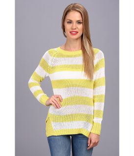 Clich Mode Stripe with Pointelle Raglan Womens Sweater (Green)