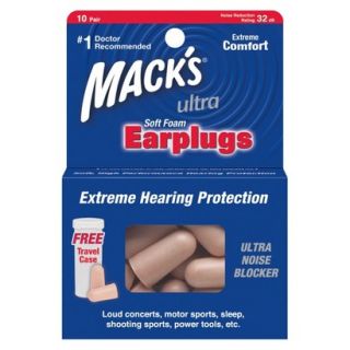 Macks Ultra Foam Earplugs with Free Travel Case   10 Pair