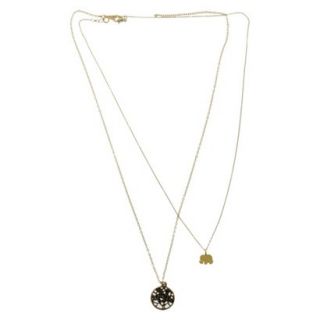 2 Piece Necklace Set with Elephant and Round Medallion   Gold/Antique Gold
