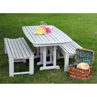 POLYWOOD Recycled Plastic Nautical Outdoor Bench Dining Set   PW072