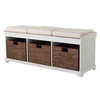 Bench Entryway Bench with 3 Baskets/Cushions   White