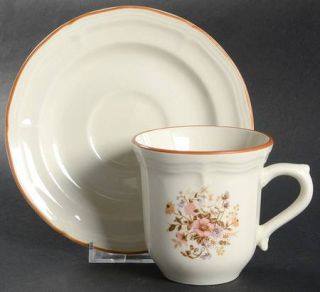 Brick Oven Meadow Flowers Flat Cup & Saucer Set, Fine China Dinnerware   Antique