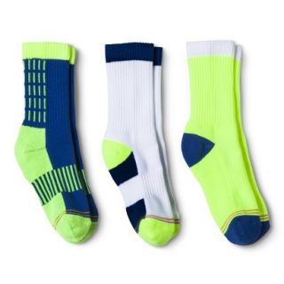 Signature GOLD by GoldToe Boys 3 Pack Athletic Crew Socks   Blue/Yellow   L