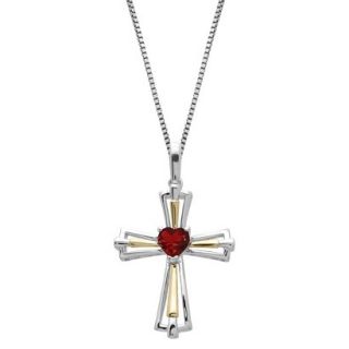 Sterling Silver and 14k Yellow Gold Created Ruby Cross Pendant   18