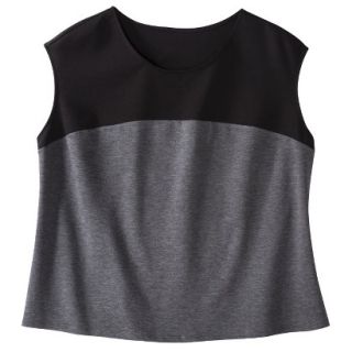 Merona Womens Plus Size Short Sleeve Ponte Blouse   Black/Gray 2