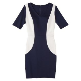 Merona Womens Ponte V Neck Color Block Dress   Navy/Sour Cream   XL