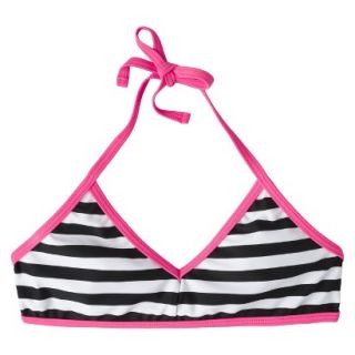 Girls Striped Halter Bikini Swimsuit Top   Black/White XL