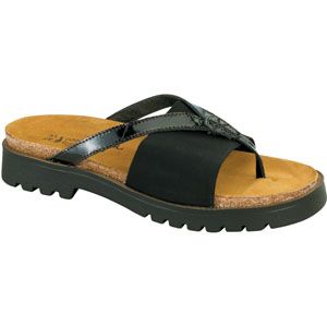 Naot Womens Orion Black Patent Black Stretch Sandals, Size 38 M   43760 953