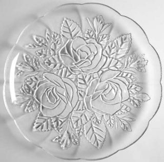 Pasari Crystal Livia Dinner Plate   Clear,Embossed Roses,Scalloped