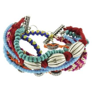 Womens Multicolor Strand Friendship Bracelet with Wood Beads, Seed Beads and