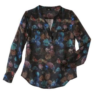 Mossimo Womens Woven Popover Top   Dark Floral Print S