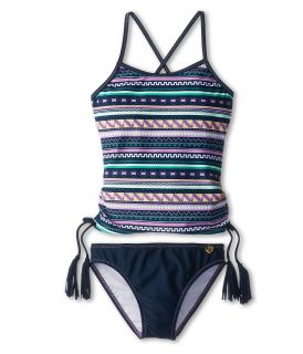 Jessica Simpson Kids Aztec Arches Tankini Set Girls Swimwear Sets (Navy)