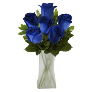 Fresh Cut Fresh Cut Blue Tinted Roses with Vase   6 Stems