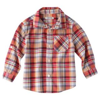 Cherokee Infant Toddler Boys Plaid Button Down Shirt   Red 24 M