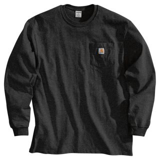 Carhartt Workwear Long Sleeve Pocket T Shirt   Black, Large, Tall Style, Model