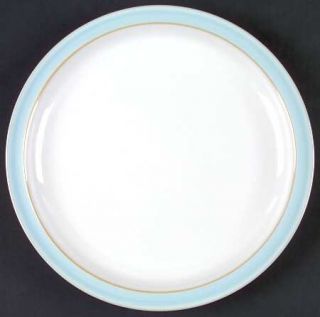 Denby Langley Blue Linen Dinner Plate, Fine China Dinnerware   Blue Rim, White C