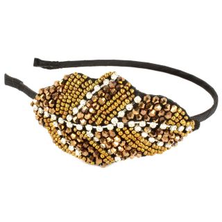 Kate Marie Kate Marie Rhinestone And Glass Bead Embellished Leaf Headband Gold Size One Size Fits Most