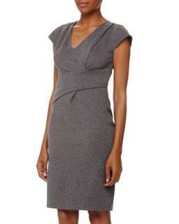 Cap Sleeve V Neck Asymmetric Jersey Dress, Heather Gray