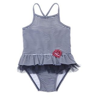 Circo Infant Toddler Girls 1 Piece Striped Tutu Swimsuit   Navy 12 M