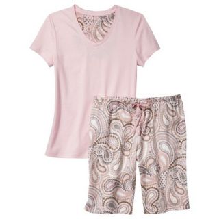 Womens Top/Short Pajama Set   Pink/Grey Paisley S