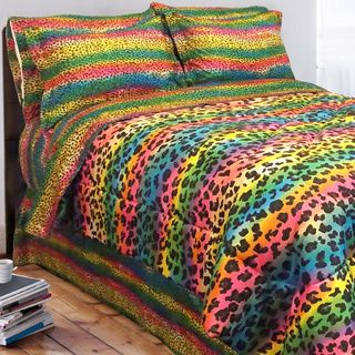 Street Revival Rainbow Leopard Twin size 6 piece Bed In A Bag With Sheet Set