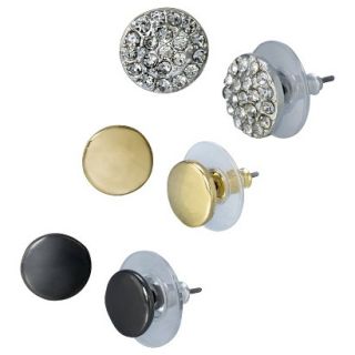 Lonna & Lilly Mixed Metal Trio Round Stud Earrings   Hematite/Gold/Crystal