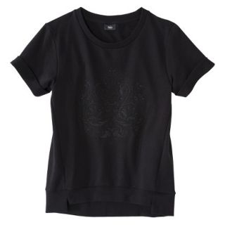 Mossimo Womens Short Sleeve Embroidered Sweatshirt   Black L
