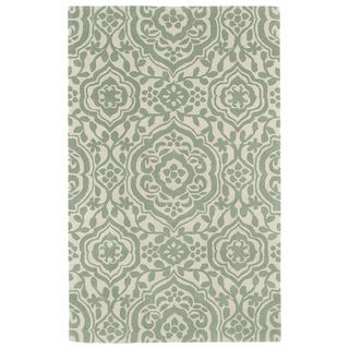 Hand tufted Runway Mint/ Ivory Damask Wool Rug (8 X 11)