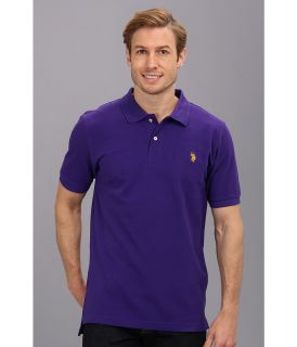 U.S. Polo Assn Solid Cotton Pique Polo with Big Pony Mens Short Sleeve Knit (Purple)