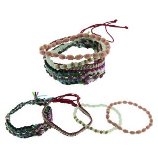 Womens Four Piece Woven/Stretch Friendship Bracelets with Satin and Rhinestone