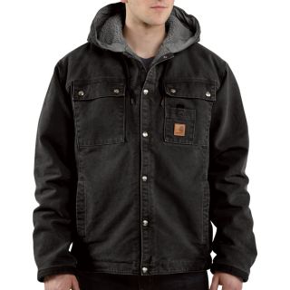 Carhartt Sandstone Hooded Multi Pocket Sherpa Lined Jacket   Black, Large Tall,