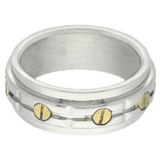 Stainless Steel Two Tone Mens Bolt Ring   Silver/Gold (Size 12)
