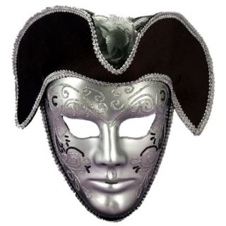 Venetian Mask with Headpiece   Silver