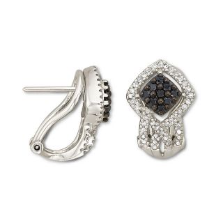 3/8 CT. T.W. Color Enhanced Black Diamond Earrings Silver, White, Womens