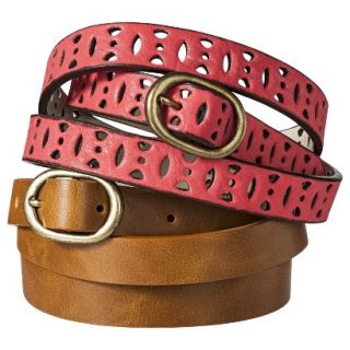 Mossimo Supply Co. Two Pack Skinny Belt   Tan/Coral XL