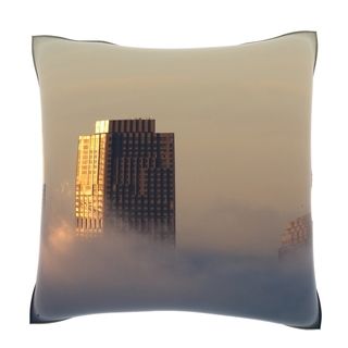 Custom Photo Factory Skyscrapers Above Fog In San Francisco, California 18 inch Velour Throw Pillow Multi Size 18 x 18