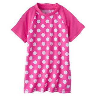 Girls Short Sleeve Polka Dot Swim Rashguard   Pink XS