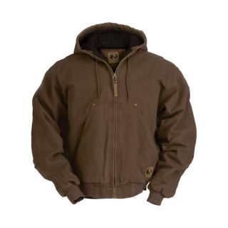 Berne Original Washed Hooded Jacket   Quilt Lined, Bark, Large, Model HJ375