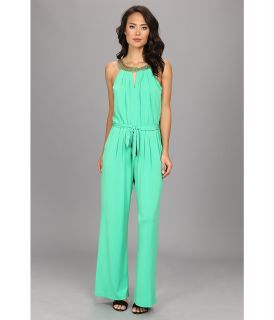 Vince Camuto Jersey Jumpsuit w/ Keyhole Neckline Beading Womens Jumpsuit & Rompers One Piece (Green)