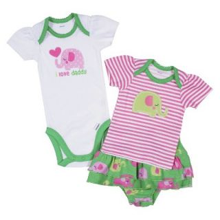 Gerber Newborn Girls 3 Piece Elephant Skirt Set   Green/Pink NB
