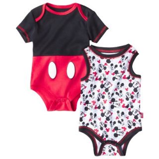 Disney Newborn Boys 2 Pack Mickey Mouse Bodysuit   Black/Red 6 9 M
