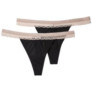 Gilligan & OMalley Womens 2 Pack Micro Lace Thong   Black S