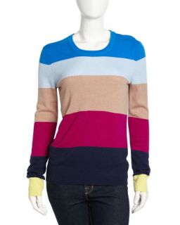 Shane Striped Cashmere Sweater, Electric Blue Multi