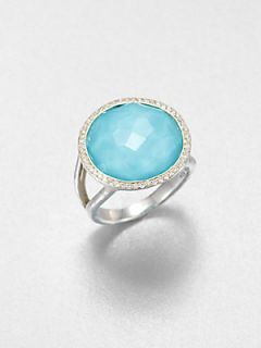 IPPOLITA Large Turquoise Doublet & Diamond Ring   Silver Blue