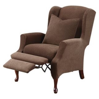 Sure Fit Stretch Pique Wing Recliner Slipcover   Chocolate