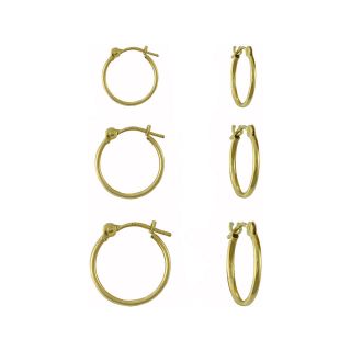 3 Pair 14K Gold Hoop Earrings Set, Womens