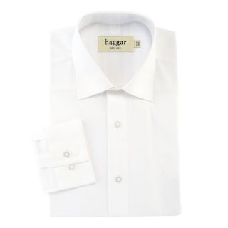 Haggar Stretch Poplin Fitted Dress Shirt, White, Mens
