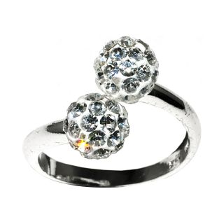 Bridge Jewelry Silver Plated Crystal Ball Bypass Ring