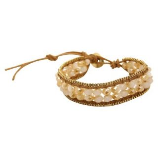 Womens Beaded Cord Bracelet with Button Closure   Natural