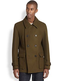 Vince Double Breasted Wool Peacoat   Dark Green